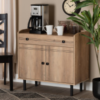 Baxton Studio MH8693-Oak-Cabinet Baxton Studio Patterson Modern and Contemporary Oak Brown Finished Wood 2-Door Kitchen Storage Cabinet